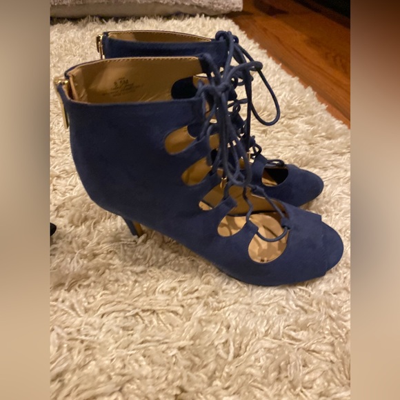 Navy Blue Lace Up Heels - Picture 2 of 4